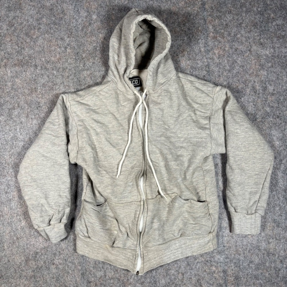 AFCO Gray Zip Up Hoodie Sweatshirt Sz Youth L Thermal Waffle Knit Lined Cotton